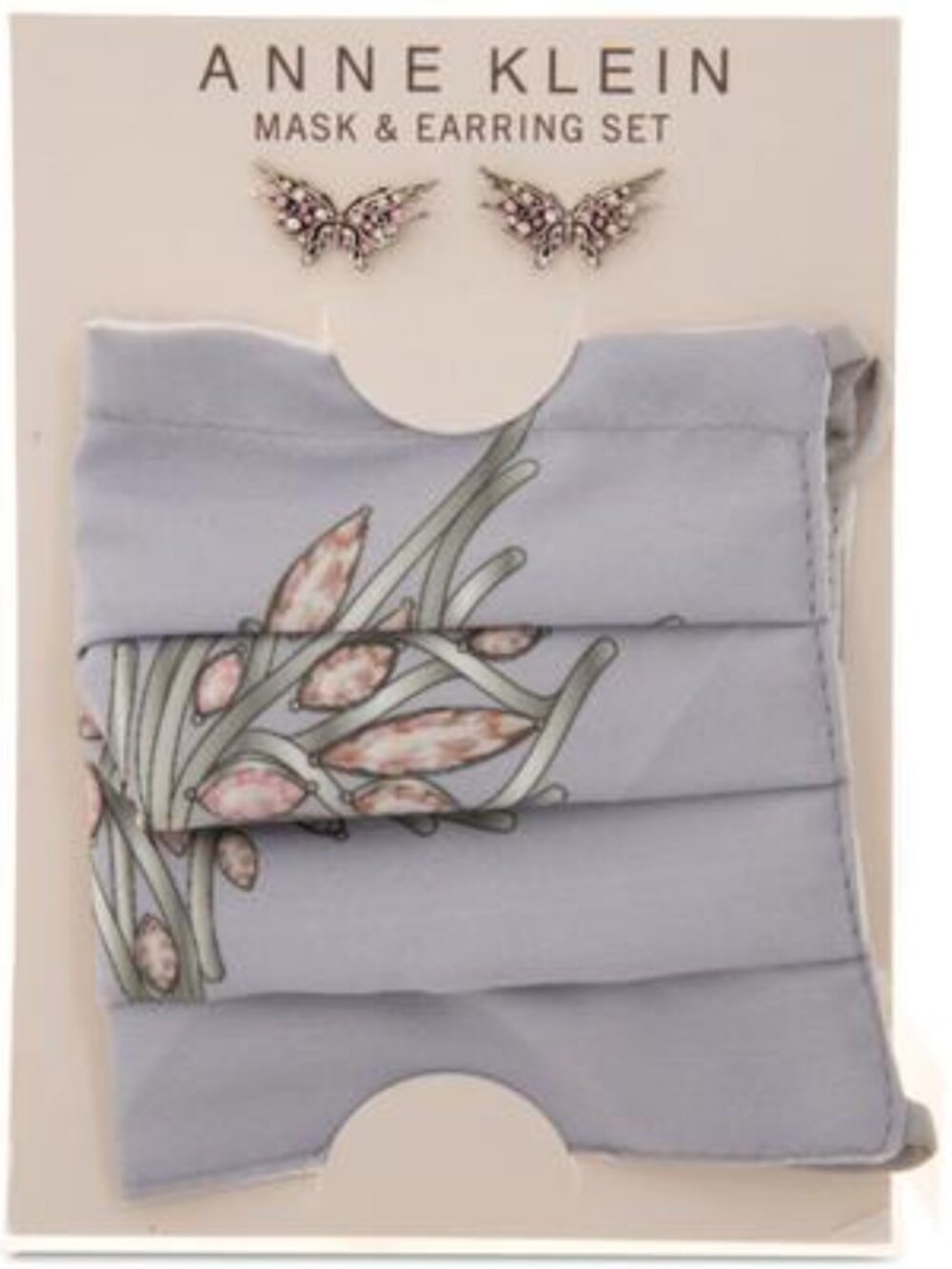 Anne Klein Silver-Tone Crystal Butterfly Stud Earrings & Face Mask Set
